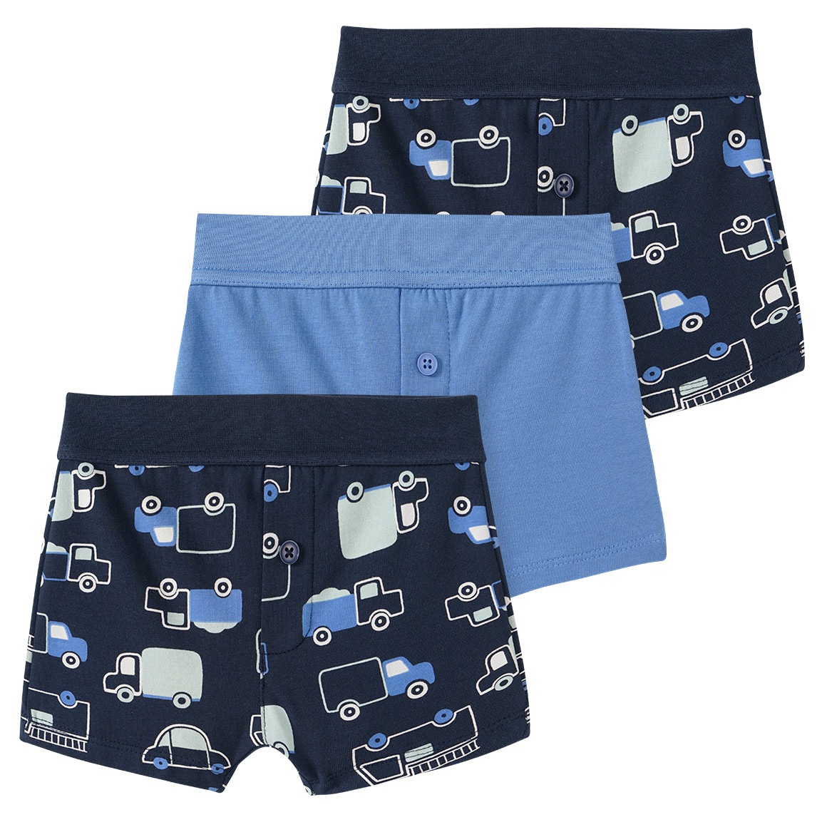 Topomini 3 Baby Boxer mit Fahrzeug-Motiven dunkelblau / blau