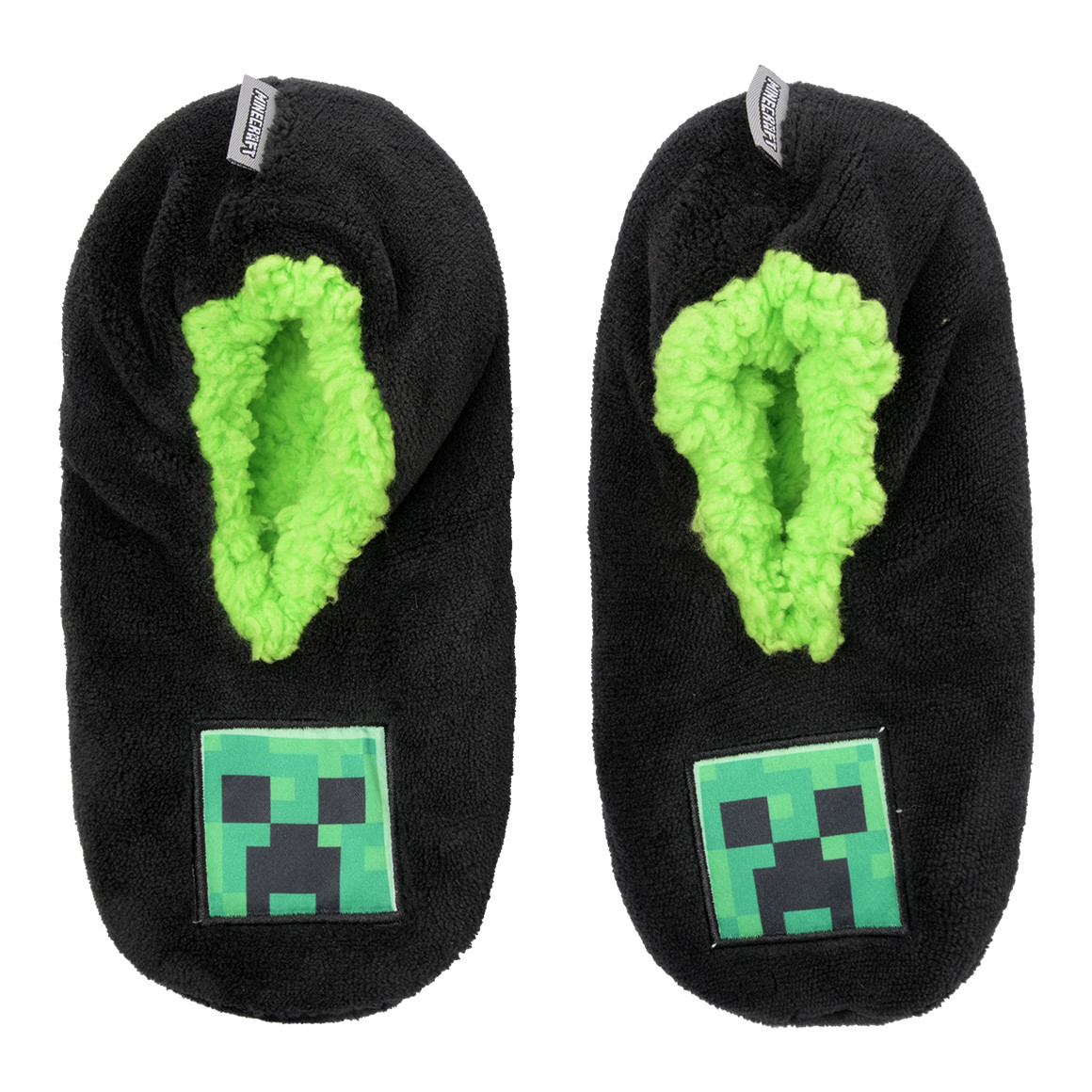 Topolino Minecraft Pantoffeln mit Plüschfutter schwarz / hellgrün