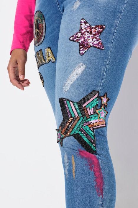 Slim-Fit Jeans, bequeme Passform, Patches, 5-Pocket