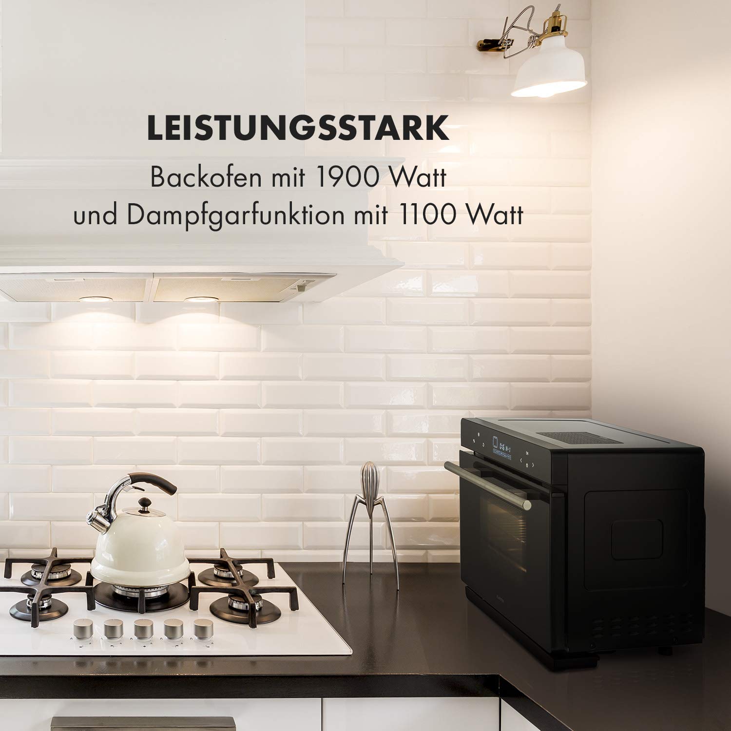 Klarstein MasterFresh Dampfbackofen - Stand-Dampfgarer, 24 Liter, 230 °C, 1,4 Liter Wassertank, Dampfgaren: 1100W, Backofen: 1900W, TouchControl, 12h-Timer, 9 Programme, freistehend, schwarz