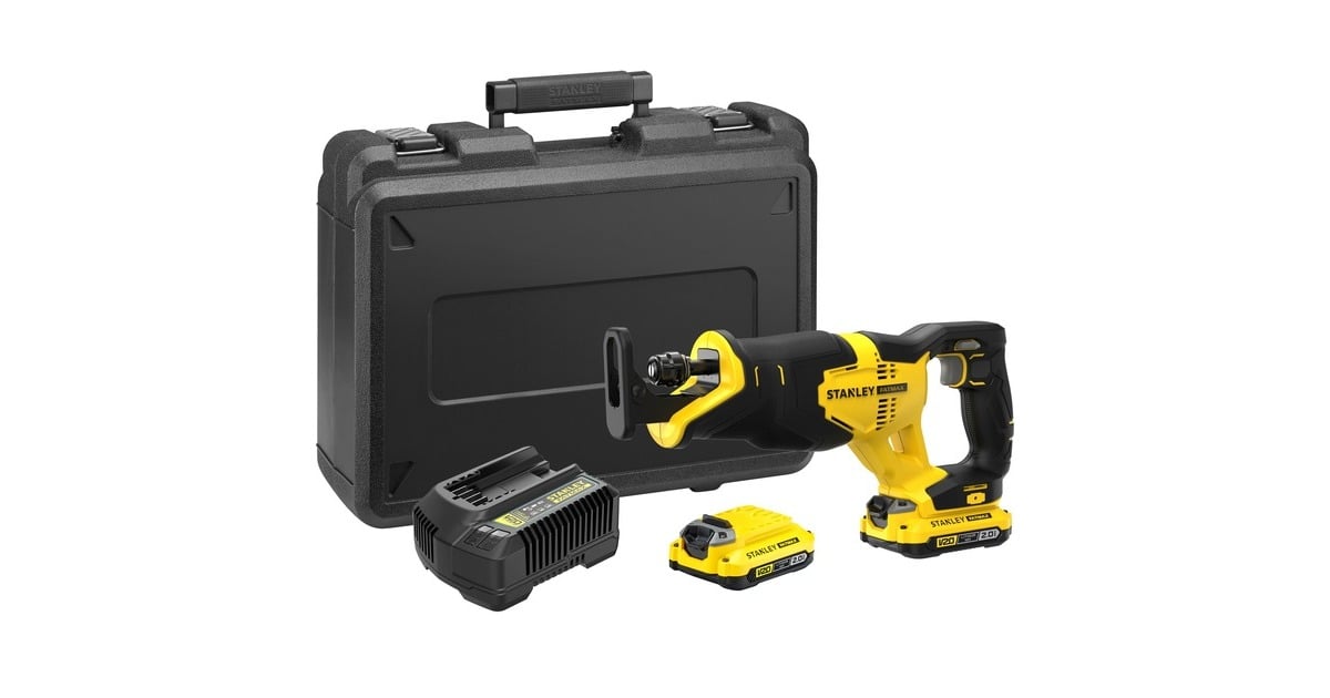 StanleyFATMAX V20 18V Reciprozaag  (Geel/zwart, Koffer, 2 accu's (2.0Ah) en oplader (2A) inbegrepen)