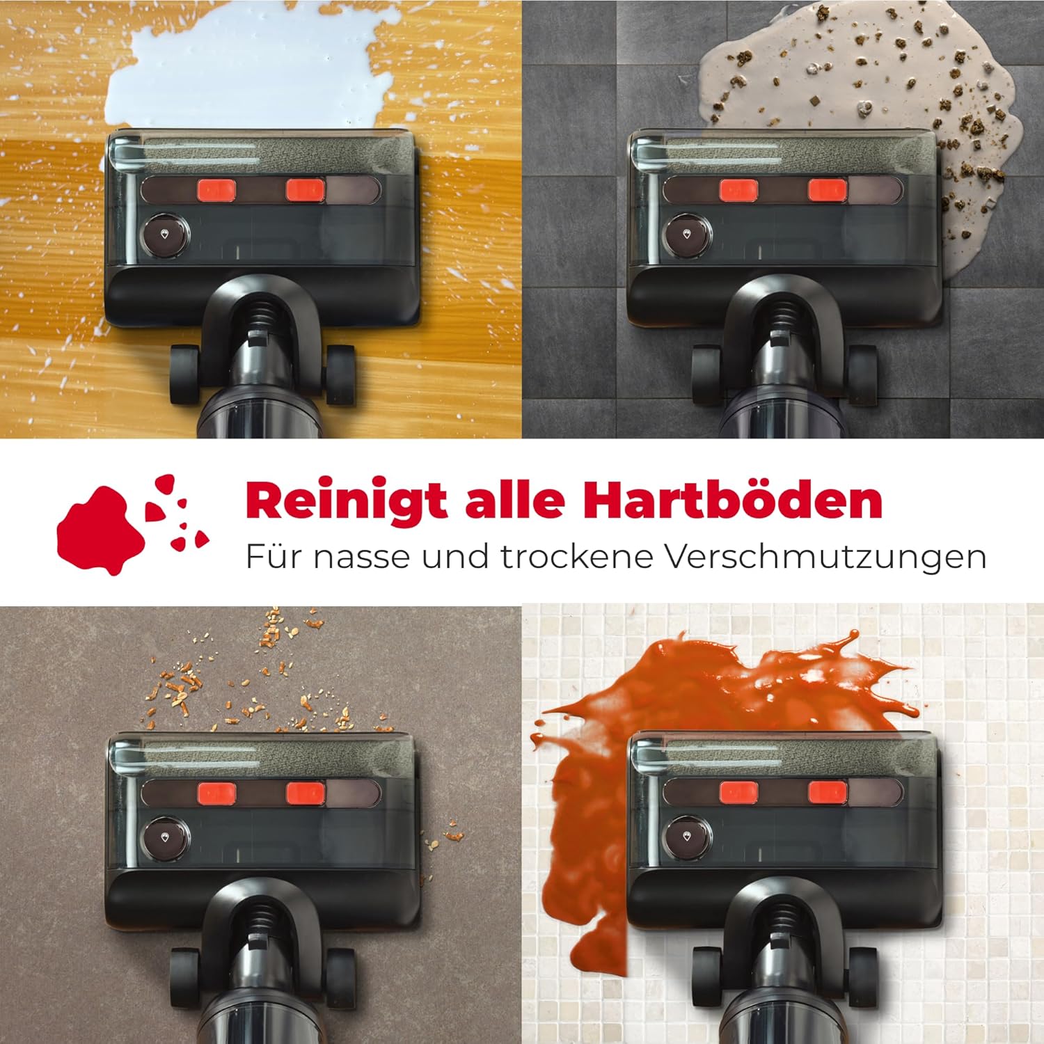 Vileda PureClean S5 Plus - Kabelloser Nass- & Trockensauger mit Zubehör - 3-in-1 Kehren, Saugen & Wischen, 30 Min Akkulaufzeit für 180 m2 Fläche, LED-Anzeige, Schwarz/Silber