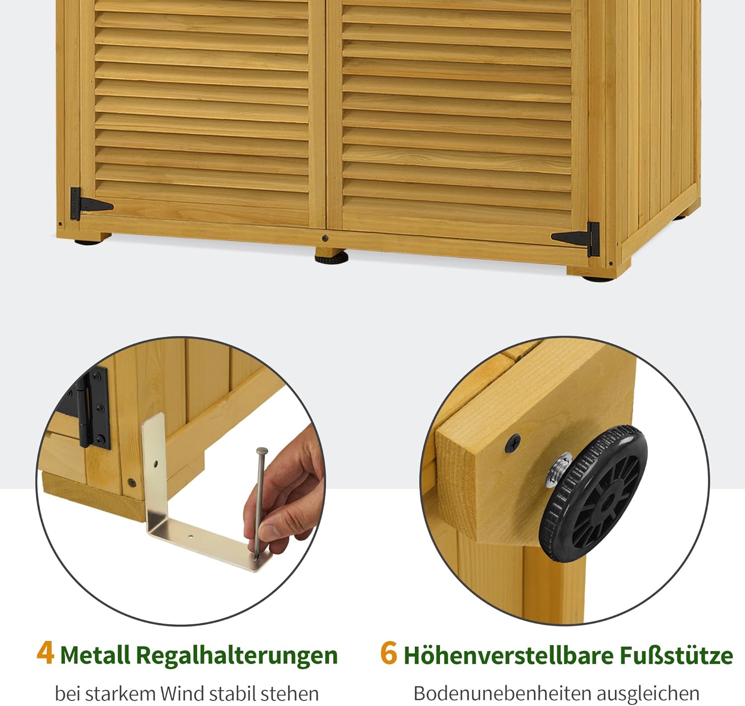 M MCombo Gartenschrank Holz, Gartenhaus Klein Wetterfest, Outdoor Gerätehaus Geräteschuppen, für Außenbereich Balkon Terrasse, 59×127×168 cm, 0901D-F (Natur)