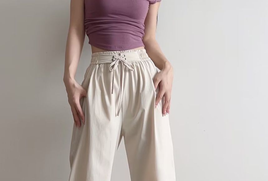 Morhan - Effen losse broek met trekkoord in de taille