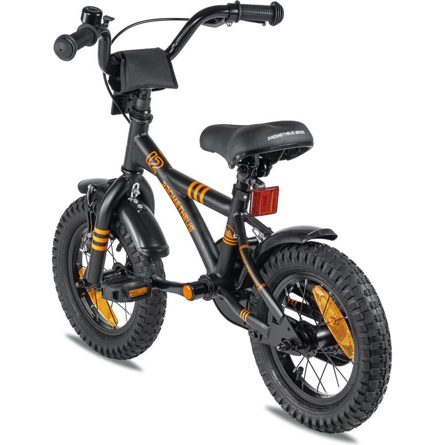 PROMETHEUS BICYCLES® Kinderfahrrad 12 in Schwarz Matt & Orange ab 3 Jahre mit Stützräder