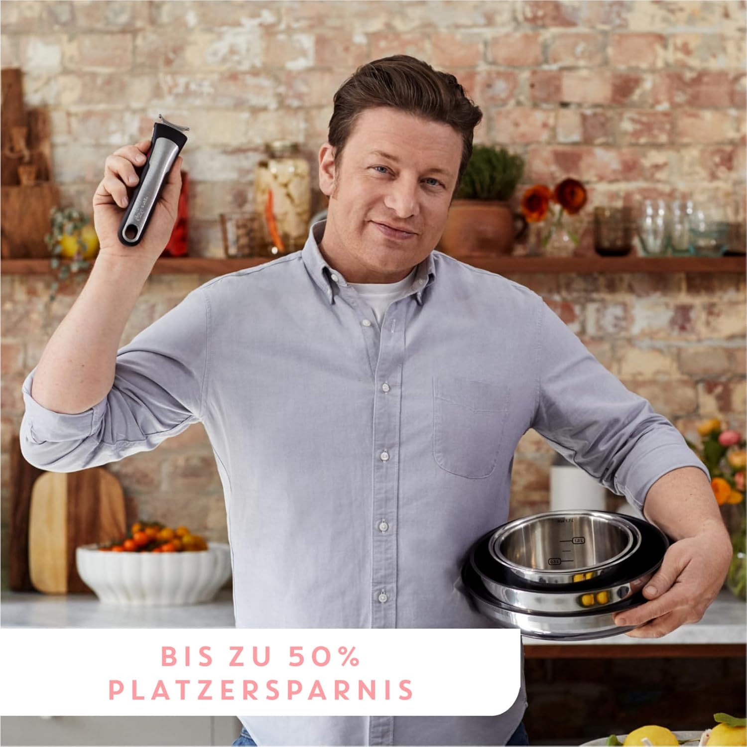 Jamie Oliver by Tefal Ingenio 9-teiliges Topf und Pfannenset abnehmbarer Griff, stapelbar, platzsparend, Topfset Induktion mit Antihaftversiegelung, einfache Handhabung und Reinigung, L97699