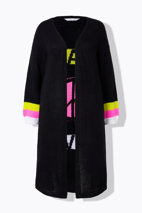 Long-Strickjacke, Rücken Peace-Motiv, offene Form