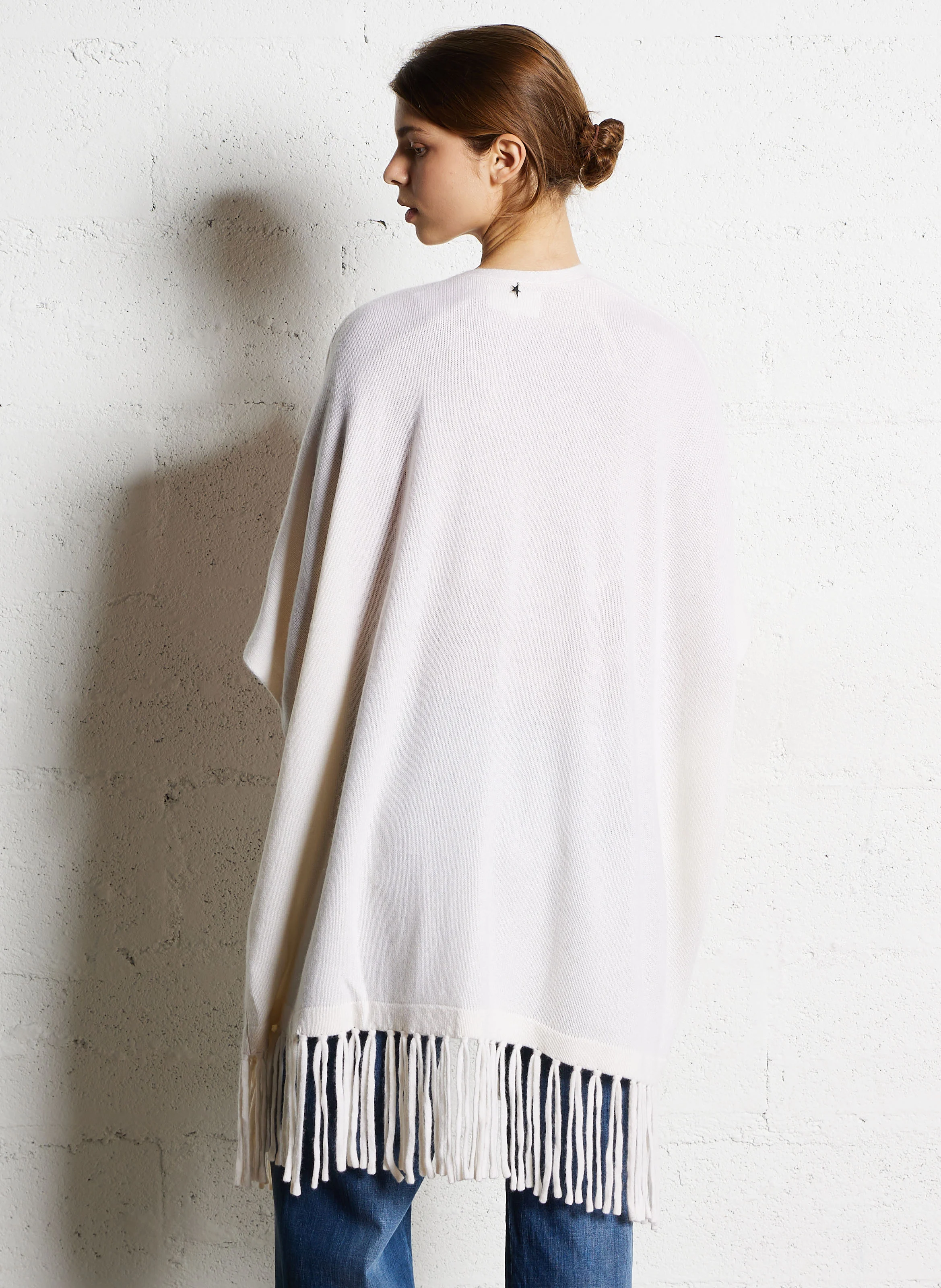 GWENNYX - Cardigan à franges en cachemire | Blanc