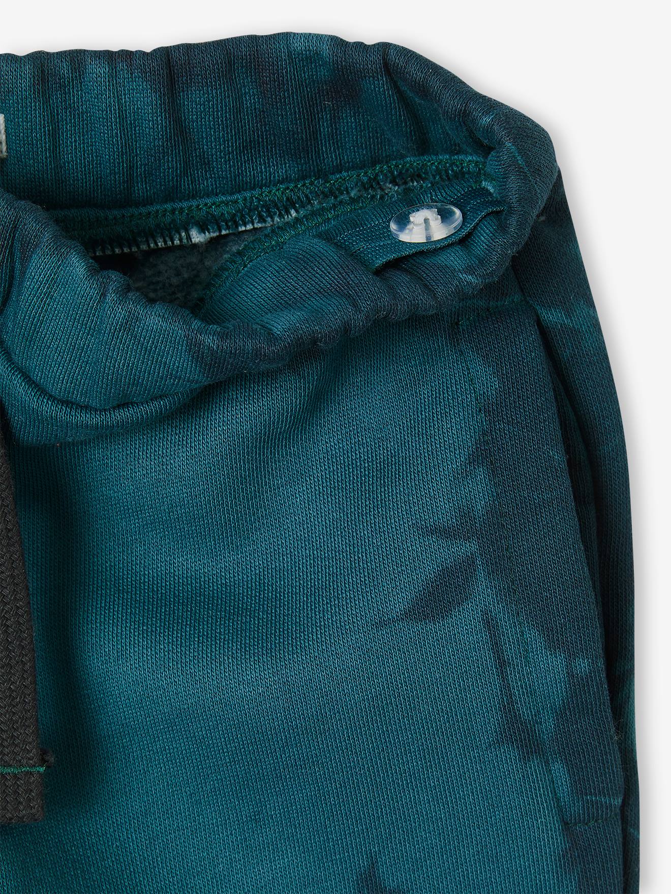 Calça de moletom com efeito tie-dye em tecido atoalhado, estampa azul médio, tamanho infantil.