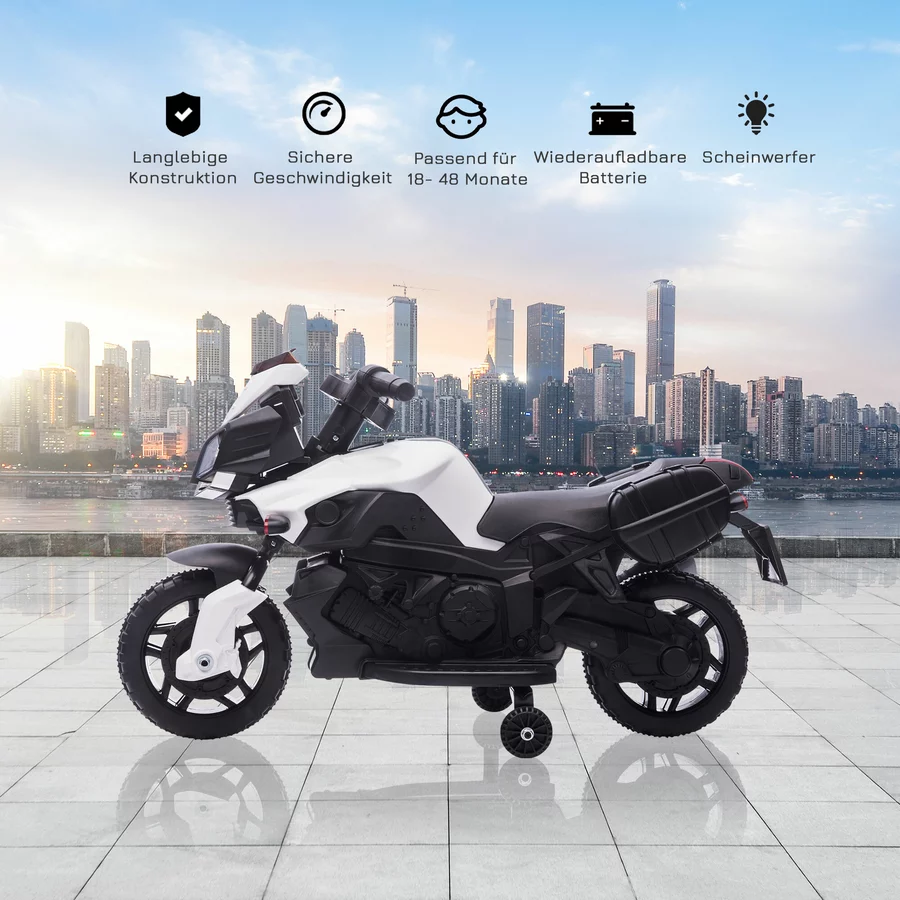 HOMCOM Elektrisches Motorrad für Kinder mit Hupe und Scheinwerfer weiß und schwarz