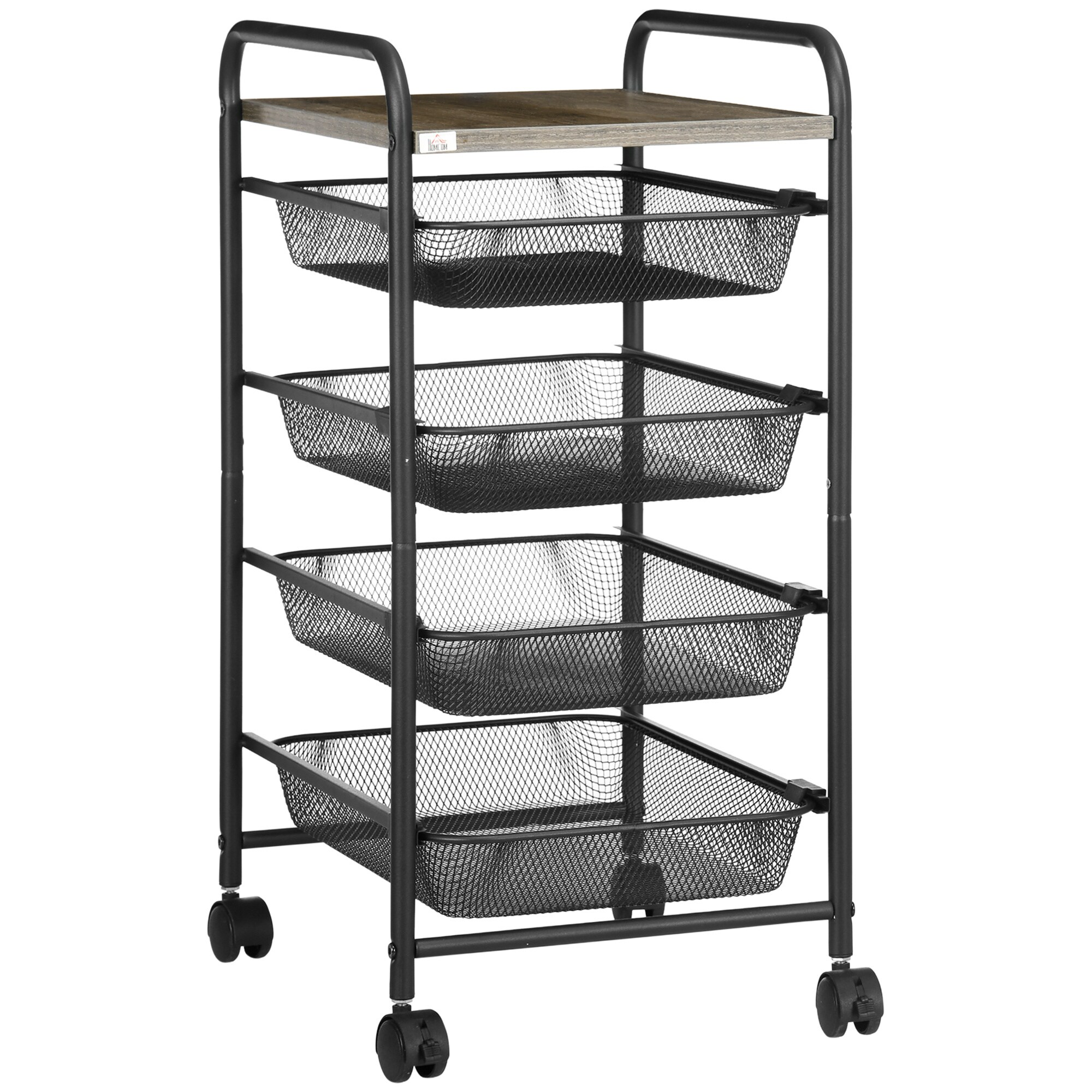 HOMCOM Rollwagen mit 4 Körben und eine Ablagefläche schwarz 41,5L x 31B x 66H cm