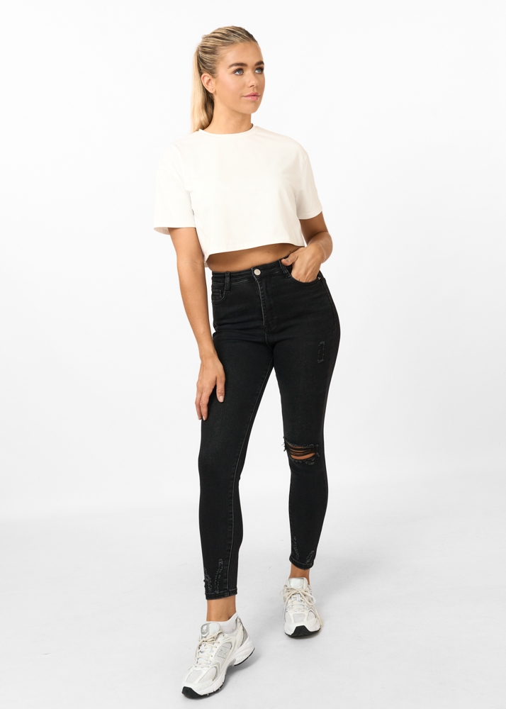 Skinny jeans destroyed zwart