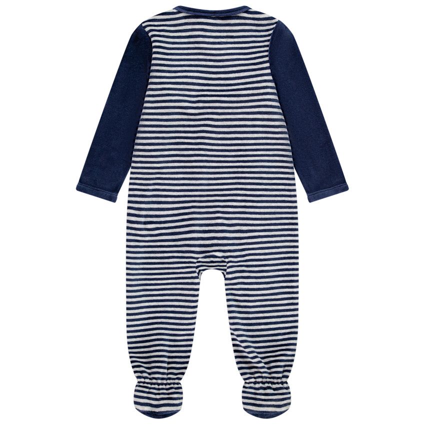 Dors-bien en velours motif bouledogue pour bébé garçon - Bleu marine