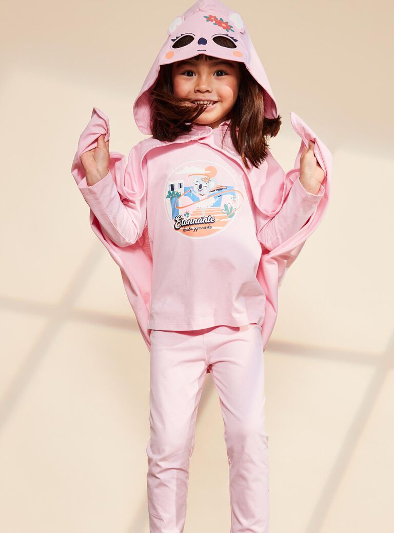 Pyjama deux pièces rose pâle en coton avec cape tête de koala