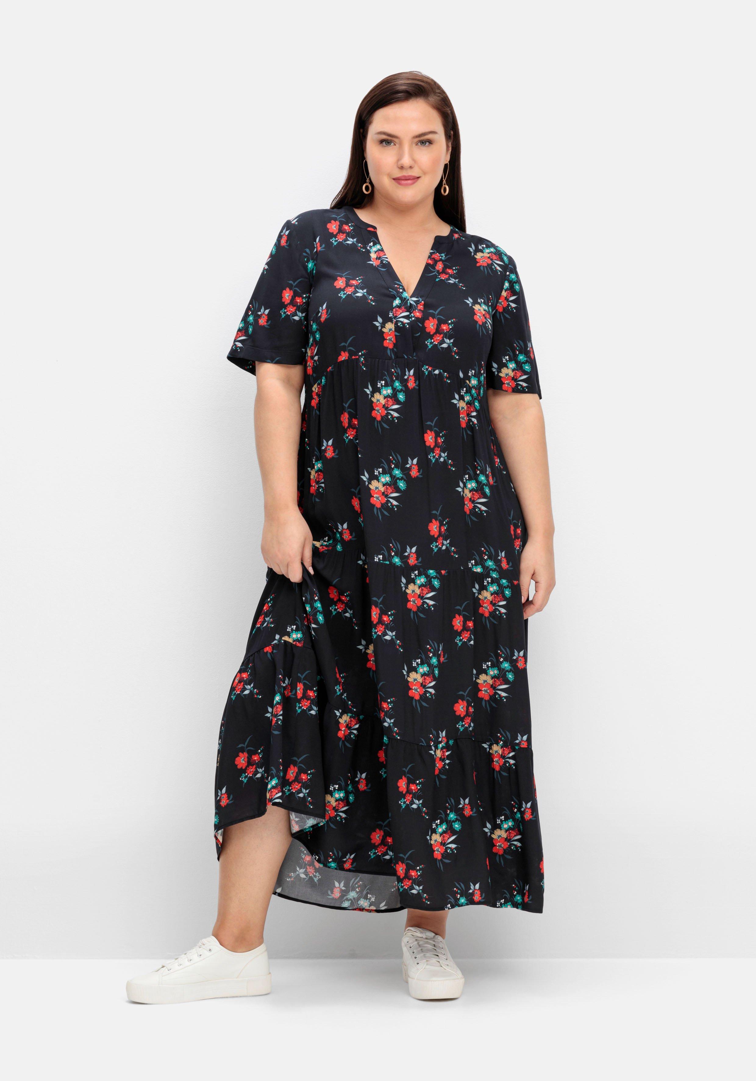 Maxikleid mit Blumendruck und V-Ausschnitt