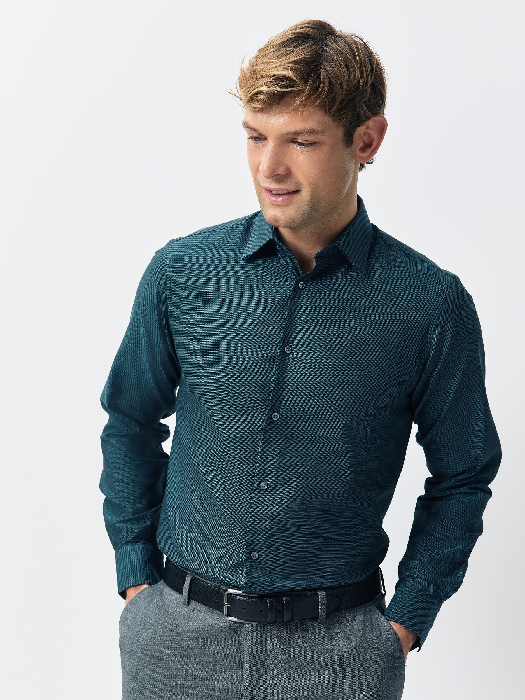 Blauwgroen/paars - Easy Care Smart Shirts 2 Pack with Trim