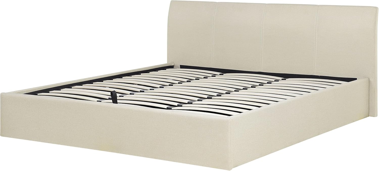 Beliani Polsterbett Leinenoptik beige mit Lattenrost 180x200 cm Bettkasten modern Orbey