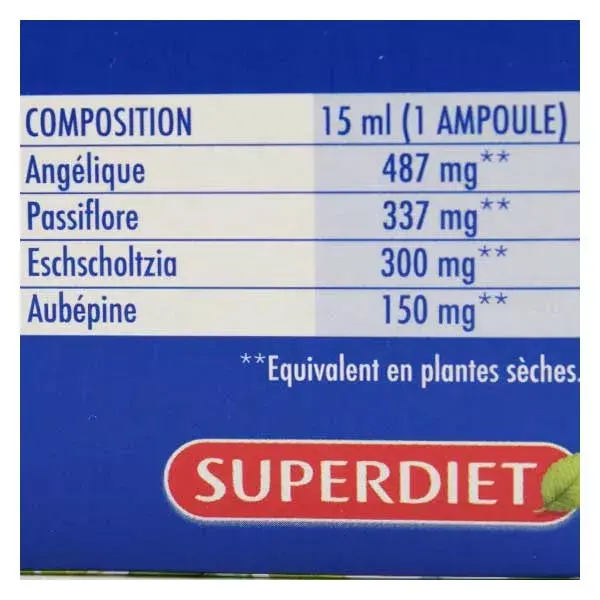 Quarteto de Passiflora Orgânica Superdiet para um Sono Tranquilo, 20 ampolas