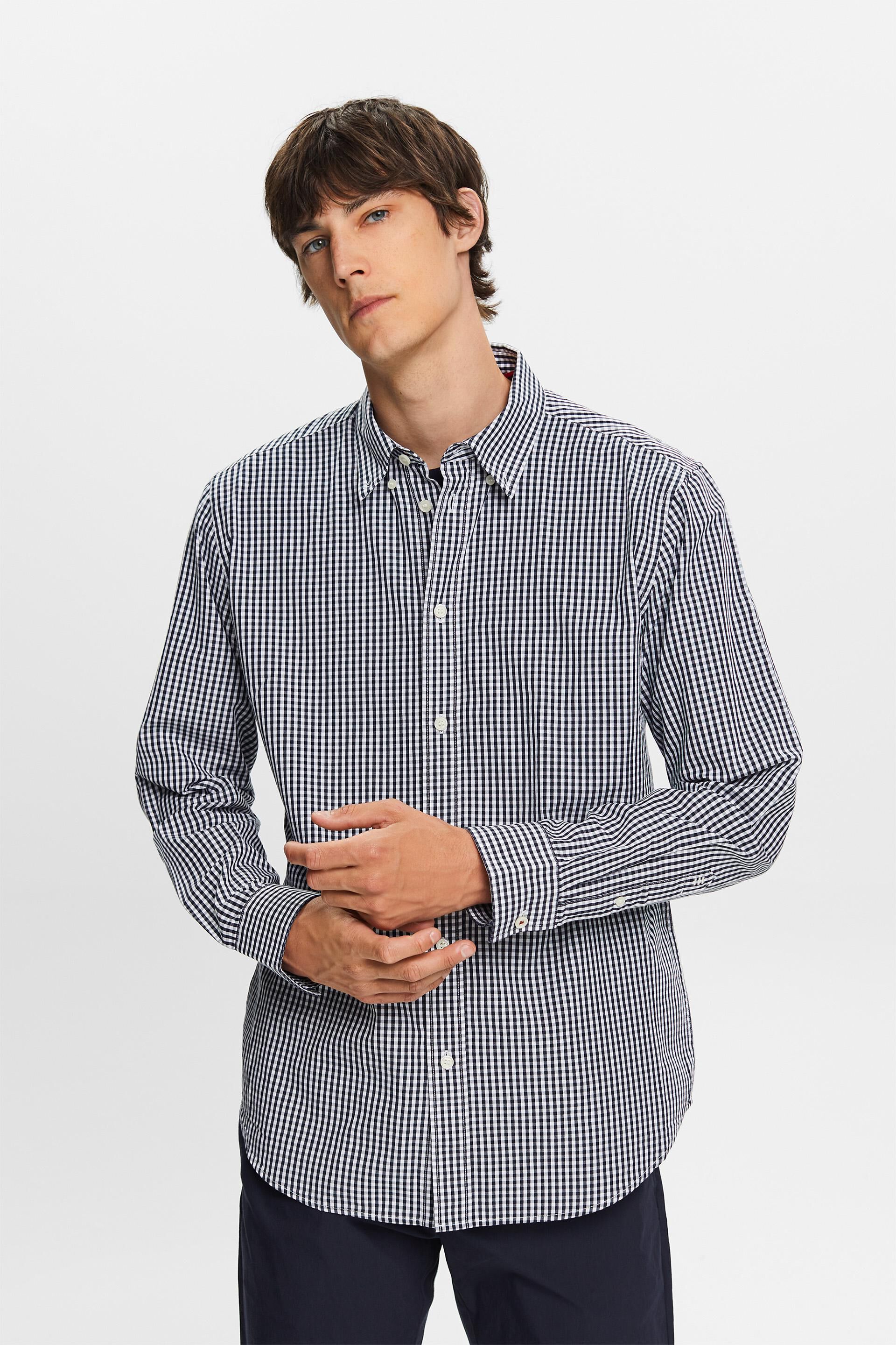 Chemise à col boutonné animée de carreaux vichy, 100% coton