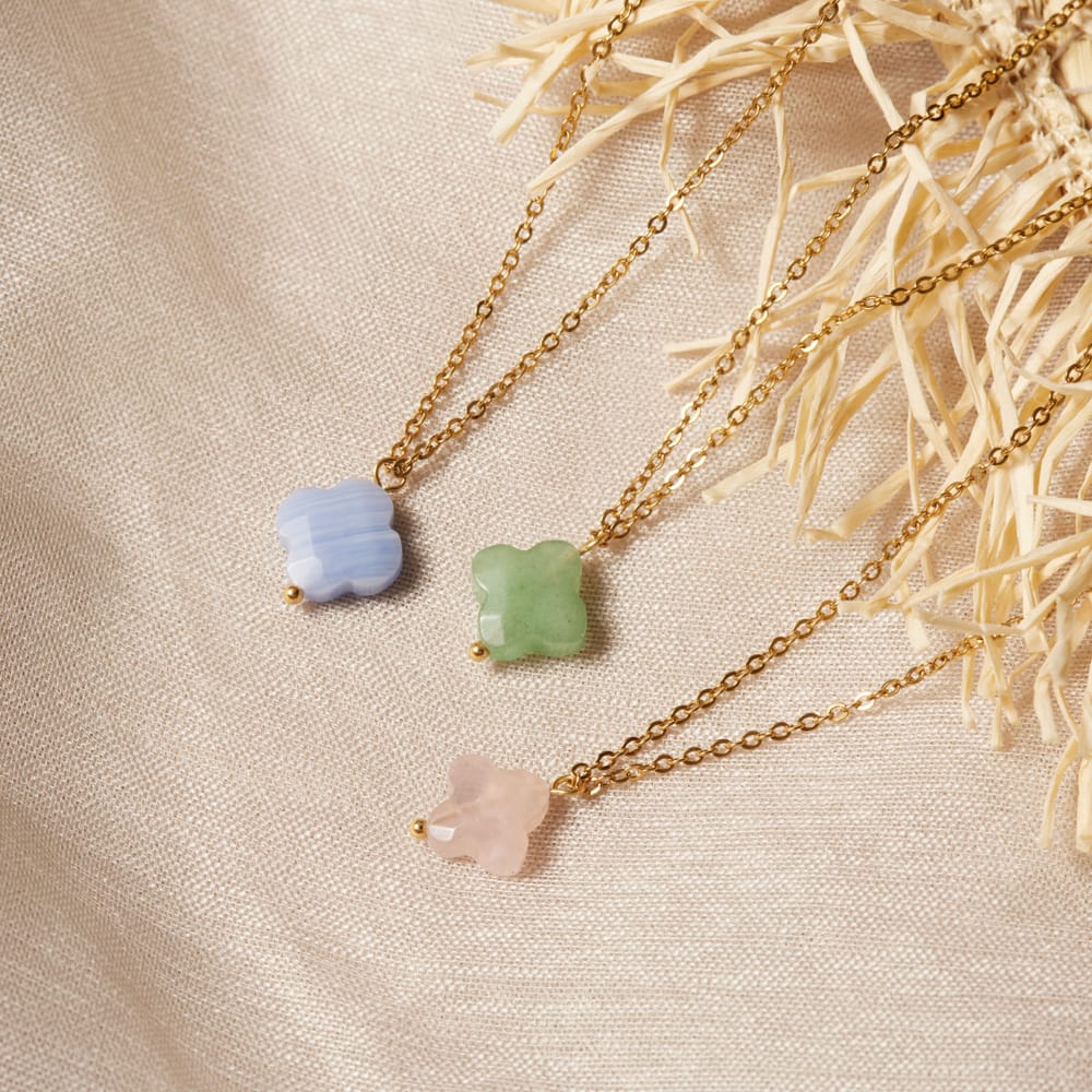 Stalen goldplated ketting met blauwe agaat