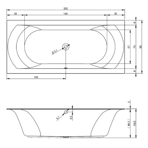 Riho Linares inbouw ligbad 200x90cm wit mat