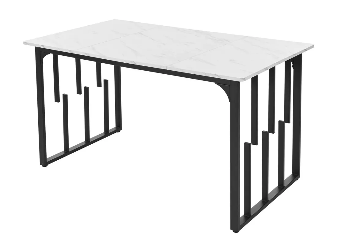 Table à manger 140x80x75cm, en MDF et acier, avec 4 chaises en velours, Effet marbre, table pied réglable, Blanc et Noir