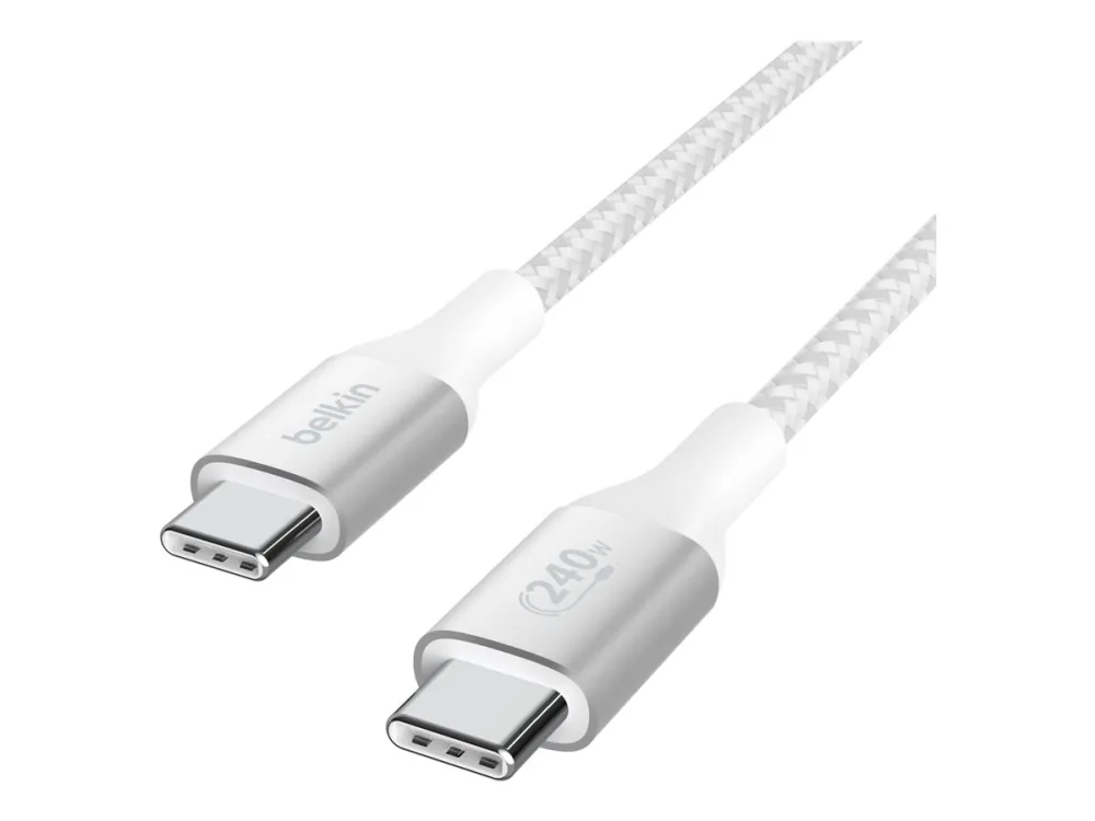 Belkin BoostCharge - USB-kabel - 24 pin USB-C (han) til 24 pin USB-C (han) - USB 2.0 - 1 m - op til 240 W strømforsyningssupport - hvid
