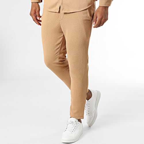 Ensemble Chemise Manches Longues Et Pantalon Jogging Ecru Camel
