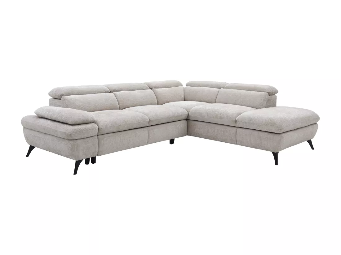 Canapé d'angle droit convertible en tissu texturé beige SURDELI