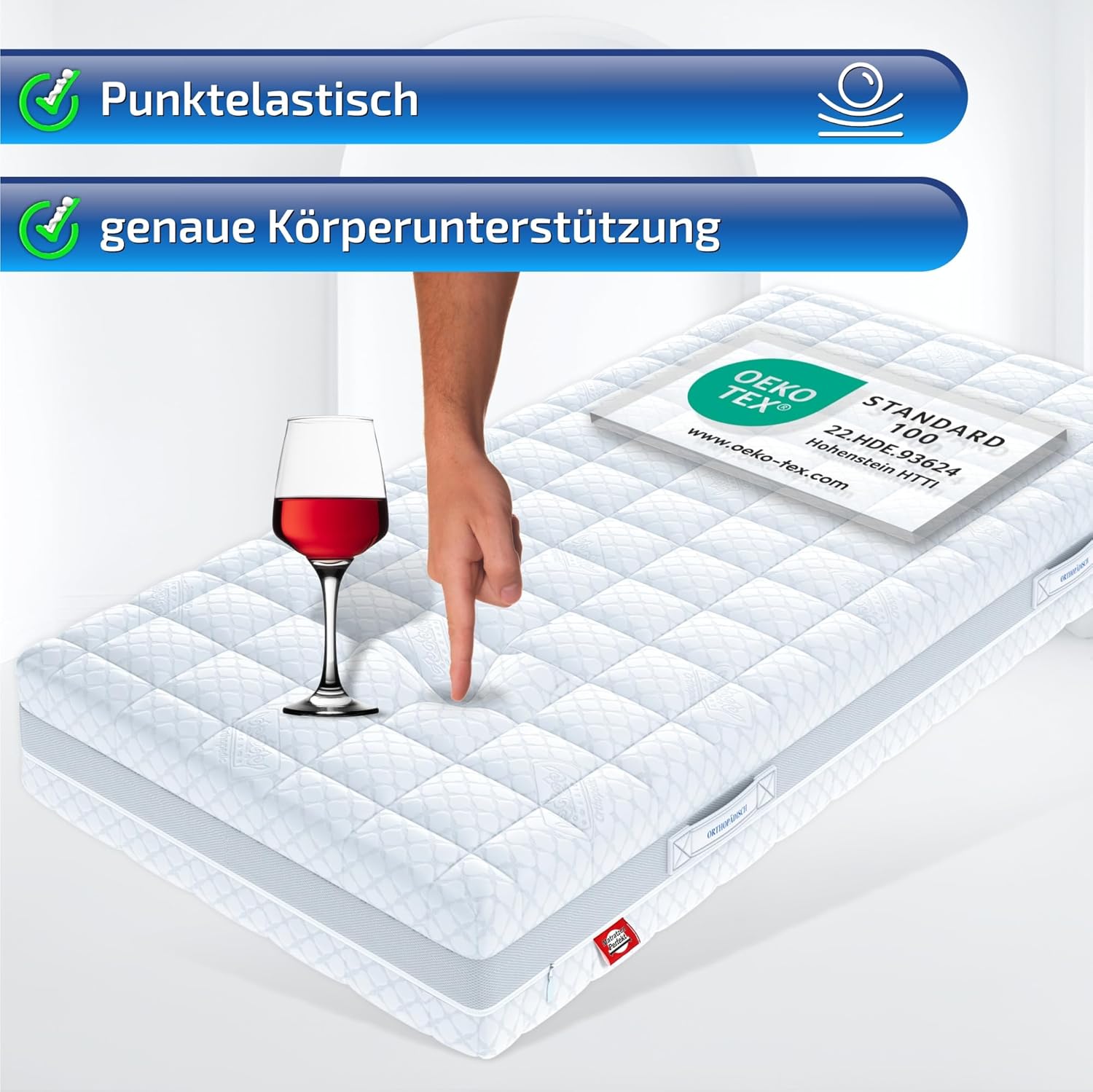 Matratzen Perfekt 9-Zonen Taschenfederkern Hamburg Deluxe 180 x 200 cm Härtegrad H4 Höhe 23 cm hoher Punktelastizität waschbarer Bezug (60°C)
