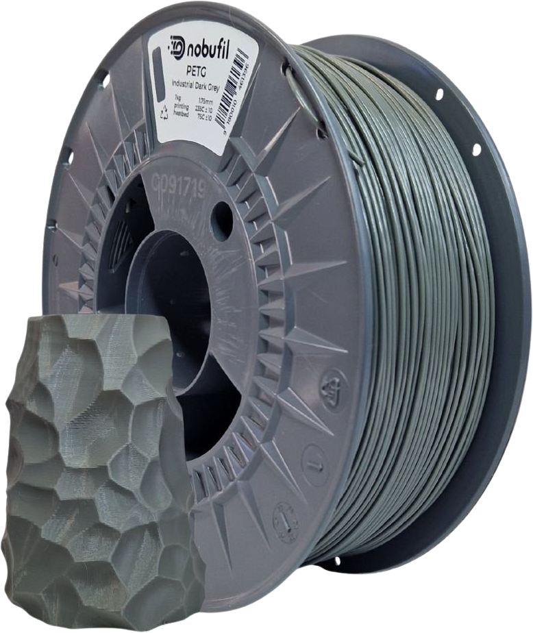 Nobufil  PETG Industrial Dark Grey, 1,75 mm / 1000 g    Leicht zu druckendes PETG Filament aus recyceltem Kunststoffabfall