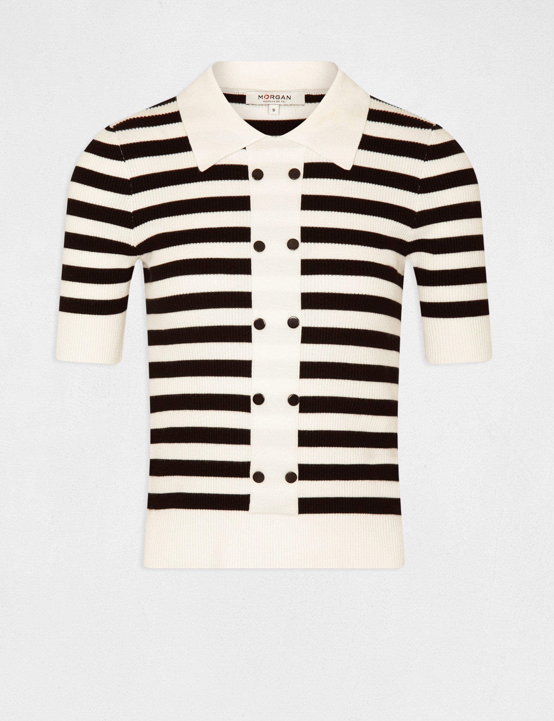 Pull manches courtes à rayures noir femme - noir