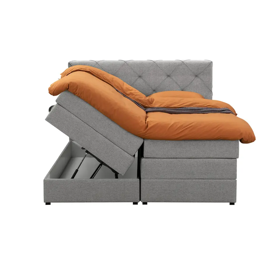 Boxspring met opbergruimte Liv geruit - lichtgrijs - 160x200 cm