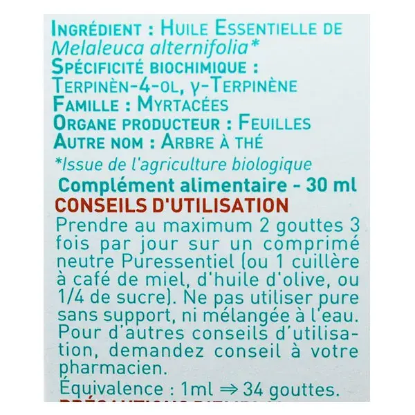 Puressentiel Huile Essentielle Tea Tree Arbre à Thé Bio 30ml