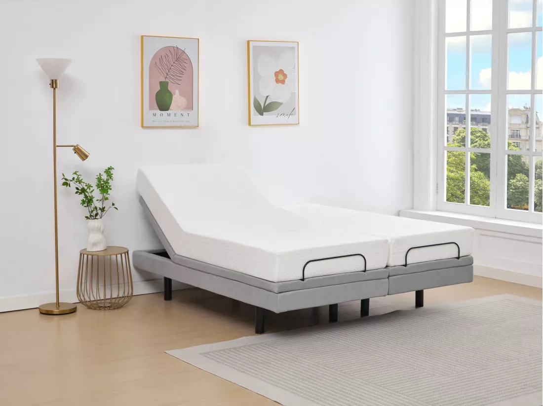 Sommier électrique de relaxation déco - 2 x 90 x 200 cm - Tissu - Gris - ALPANA de YSMÉE