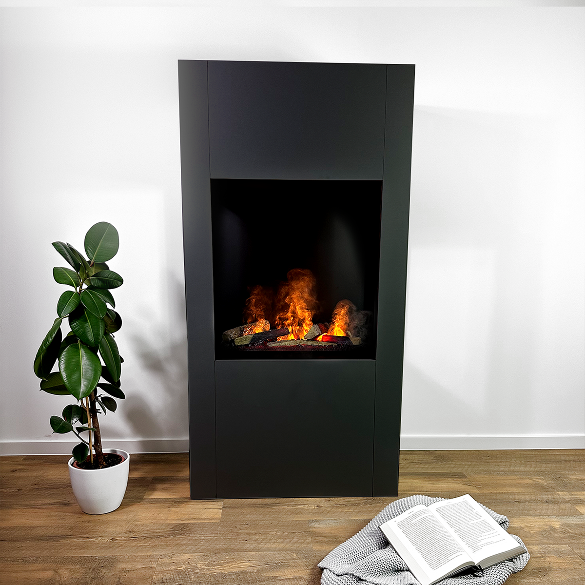 GLOW FIRE Elektrische haard 'Böll' | Waterdamphaard met OMC 600 inclusief zwart hout als roomdivider | HxBxD: 145x54x44 cm