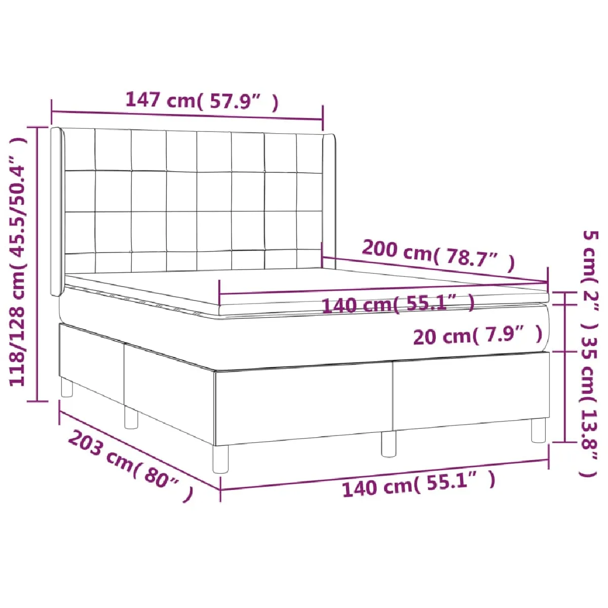 VidaXL Sommier avec matelas - Bleu 140x200 cm
