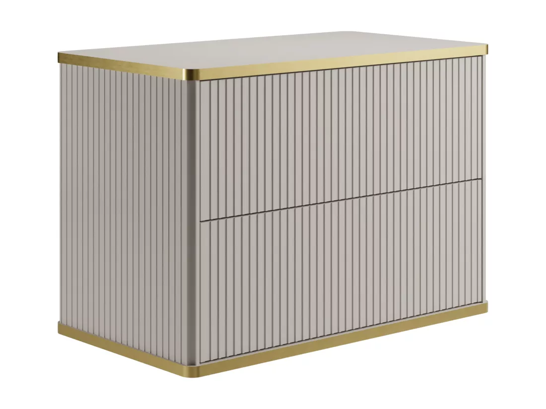 Meuble de salle de bain suspendu strié liseré doré avec vasque à poser carrée - Beige - 80 cm - KELIZA