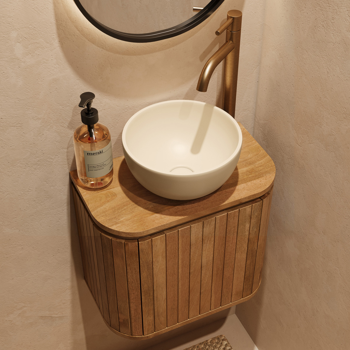 Livli Estrela toiletmeubel rechts 40cm ribbelfront met waskom in ivoor