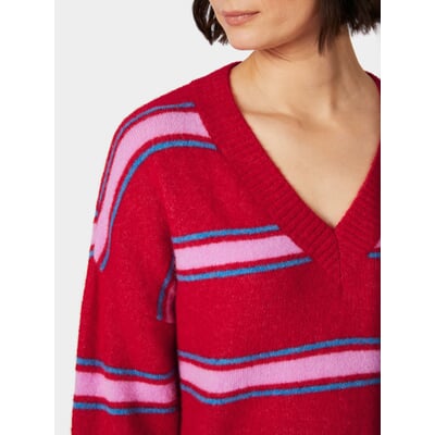 Damen-Strickpullover gestreift, Rot