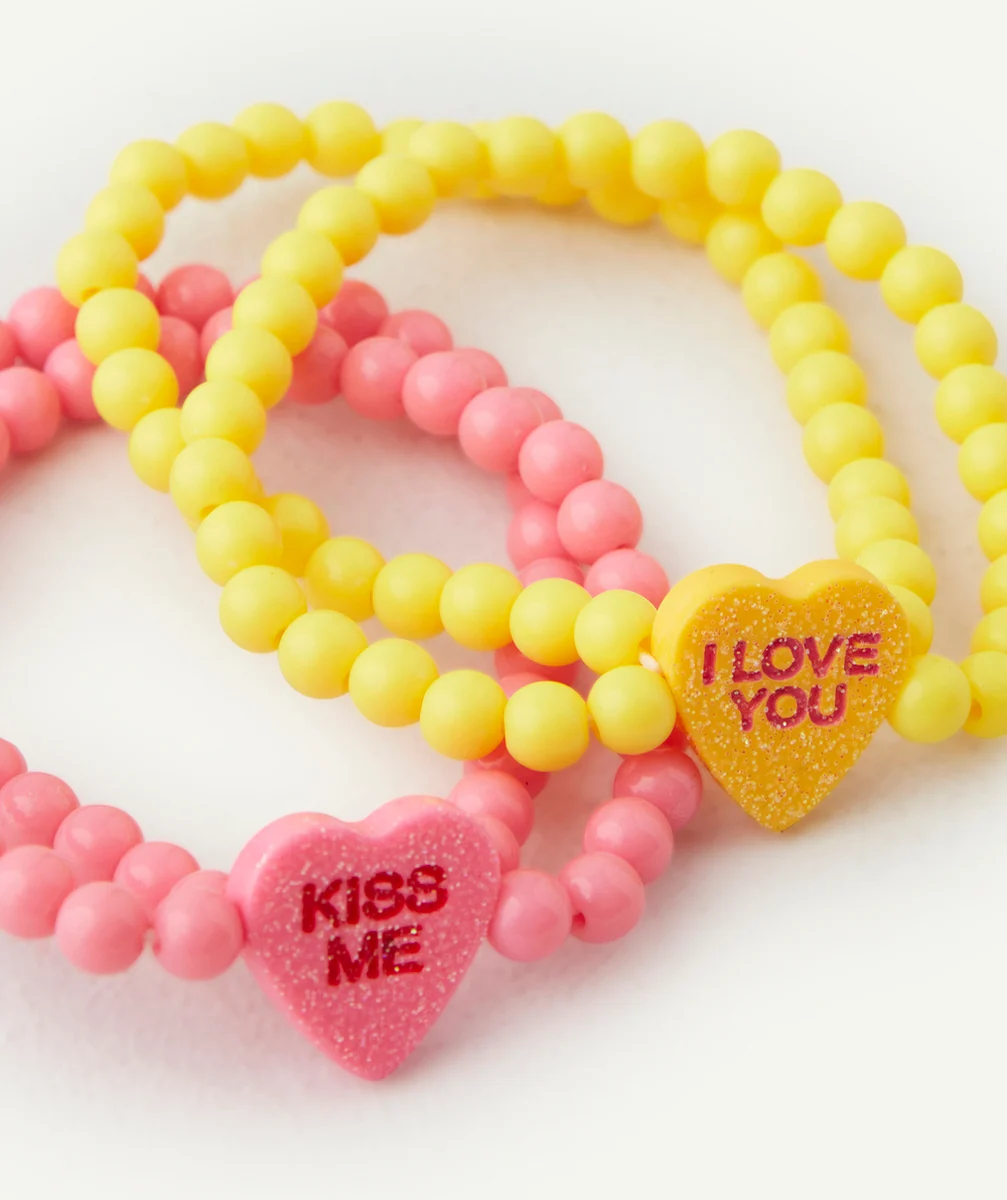 LOT DE 2 BRACELETS EN PERLES FILLE JAUNE ET ROSE