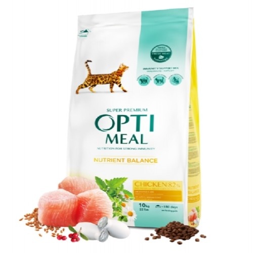 Ração seca Optimeal para gatos, sabor frango.