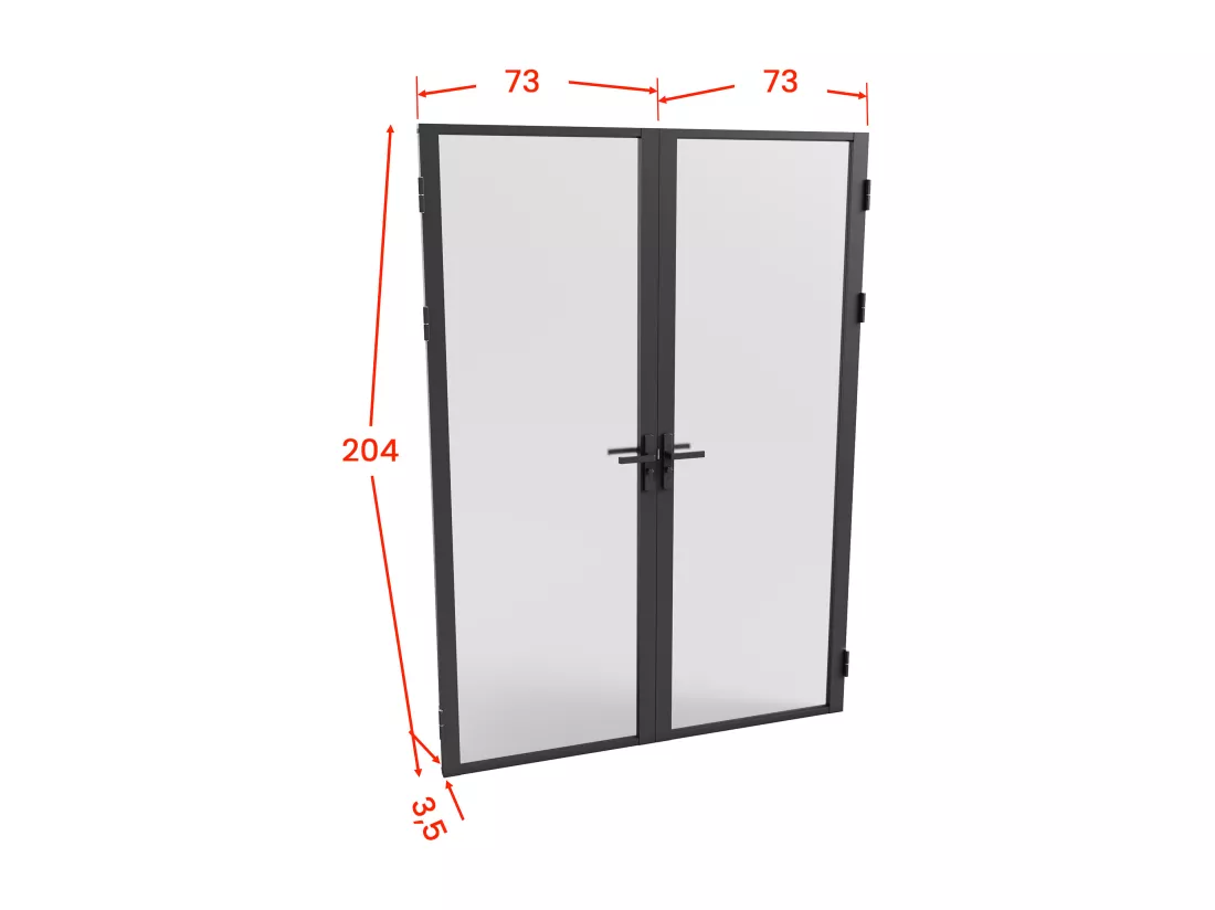 Bloc porte réversible à deux battants en aluminium et verre trempé dépoli - 2 x H204 x L73 cm - Noir - LOXTON