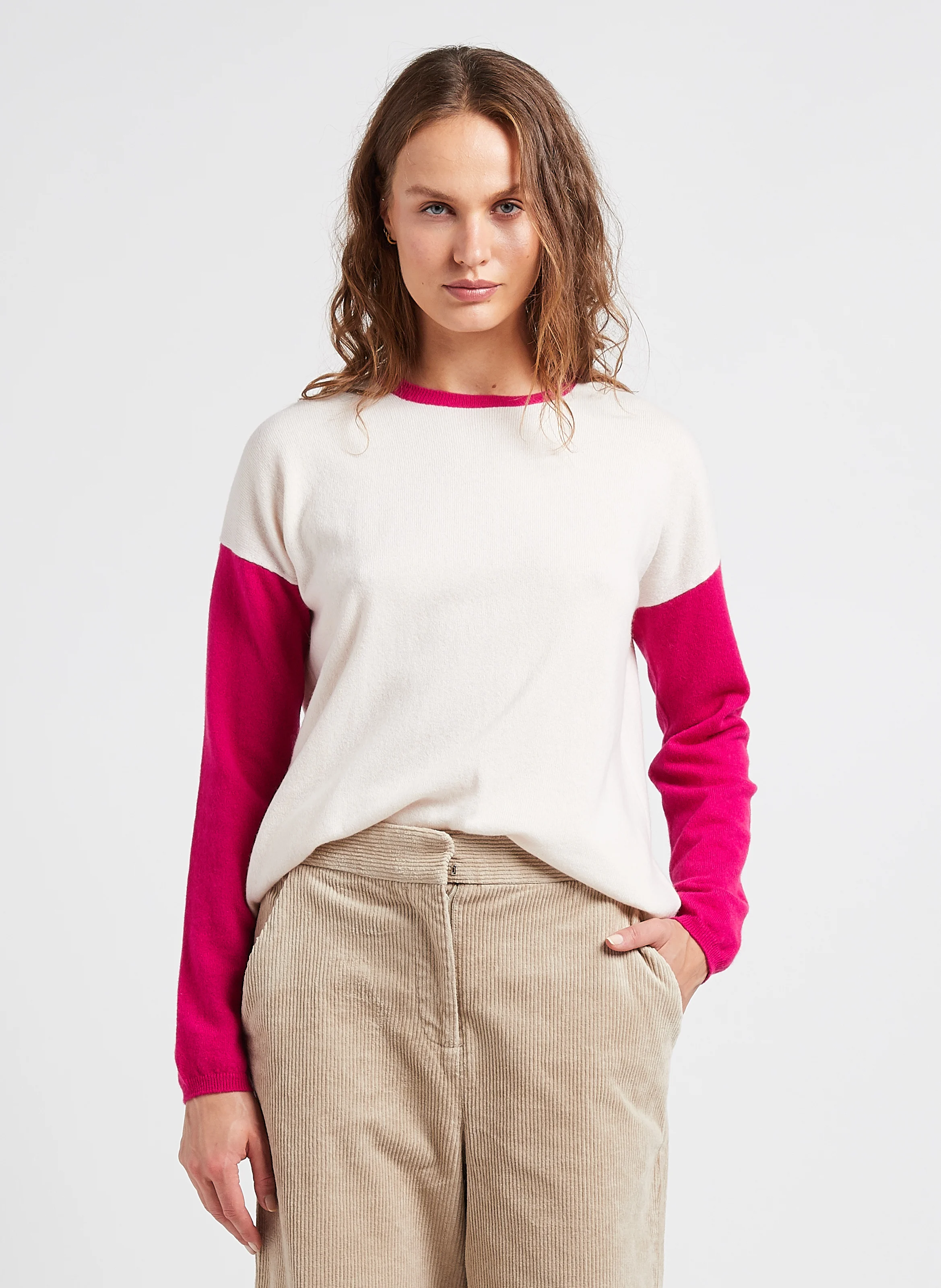 Pull ample col rond en cachemire | Multicolore