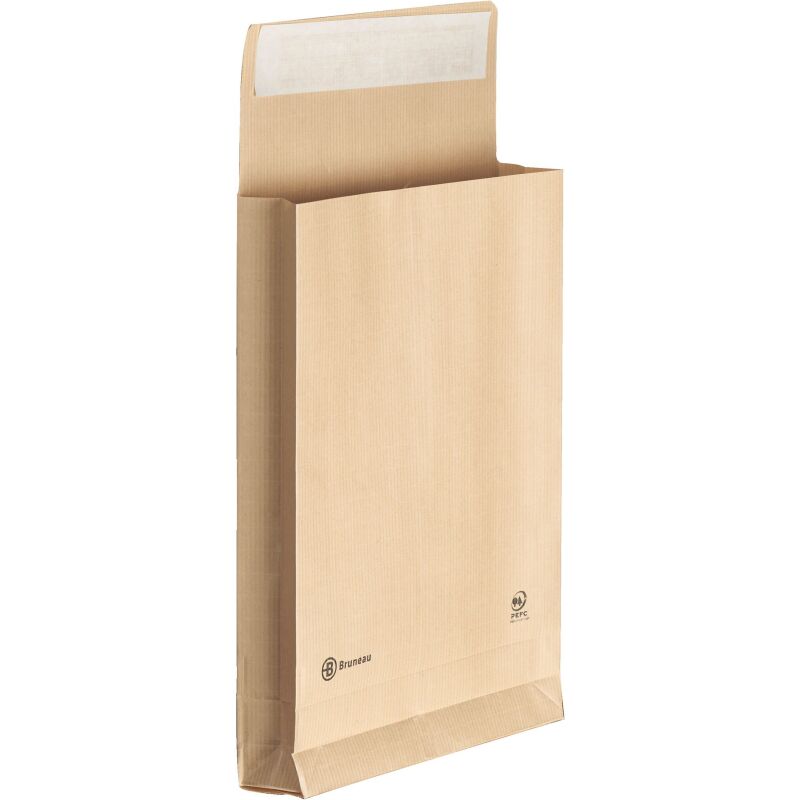 Pochette à soufflets 5 cm kraft brun armé 229 x 324 mm Bruneau 120 g sans fenêtre - Boîte de 50