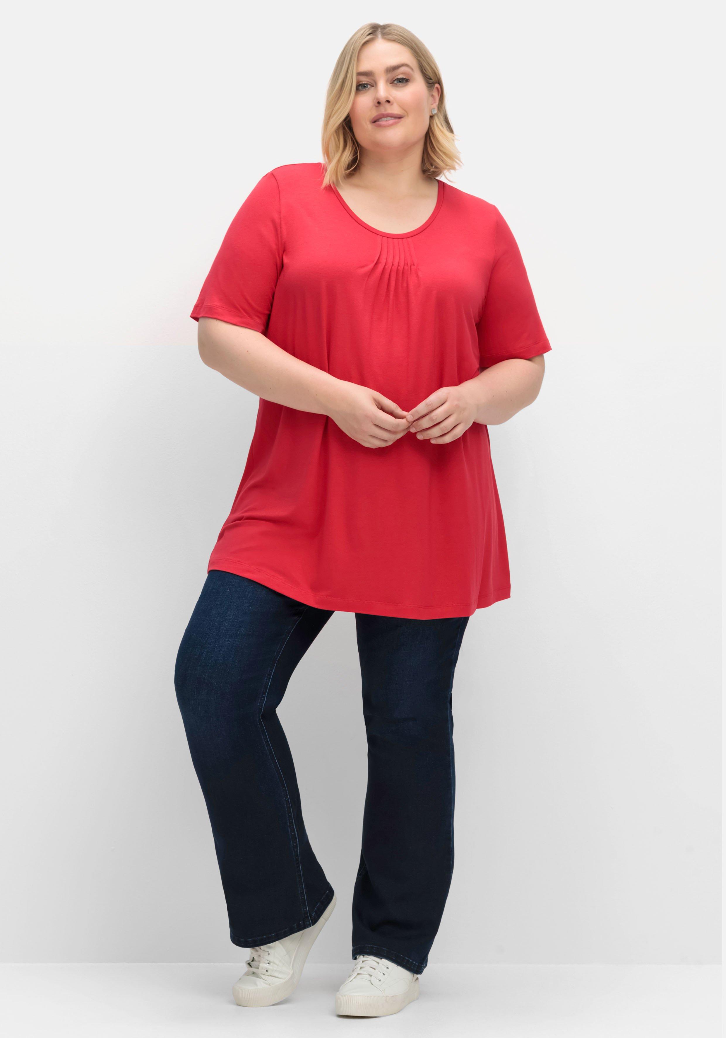 T-Shirt in A-Linie, mit Falten am Ausschnitt