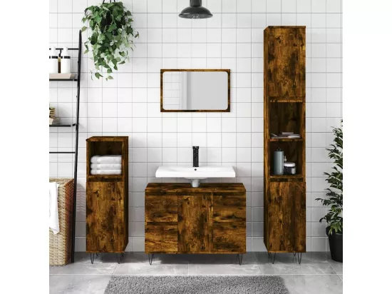Armoire salle de bain chêne fumé 80x33x60cm bois d'ingénierie