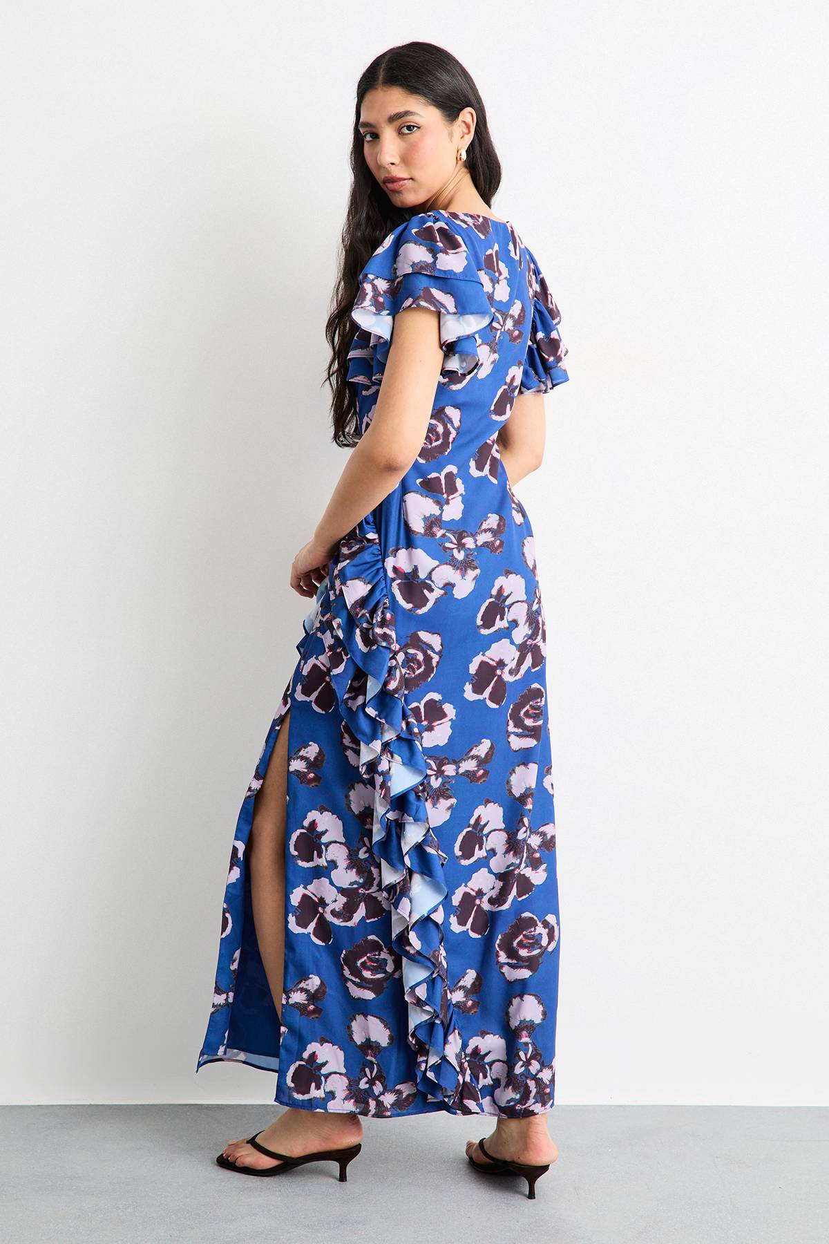 Warehouse Robe Maxi à Fente Latérale avec Détails Volantés