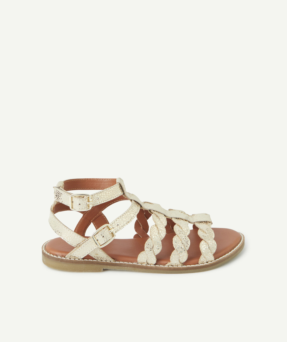 sandales en cuir fille avec torsades couleur dorée