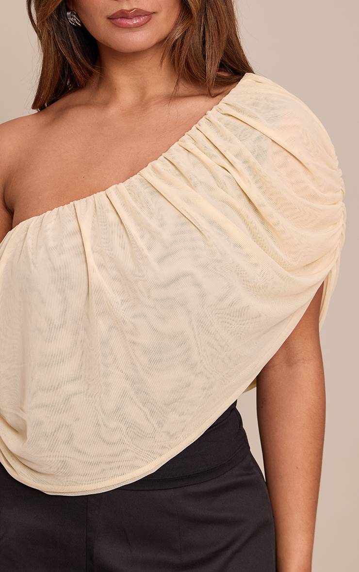 Noir Top Asymétrique À Épaule Dénudée Avec Superposition Drapée En Mesh Contrastant Shape